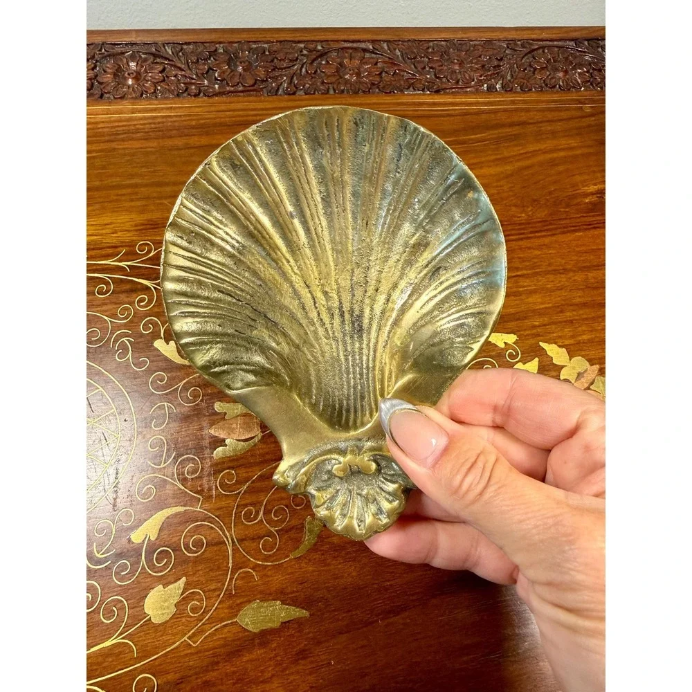 Vintage Brass Shell Trinket Dish